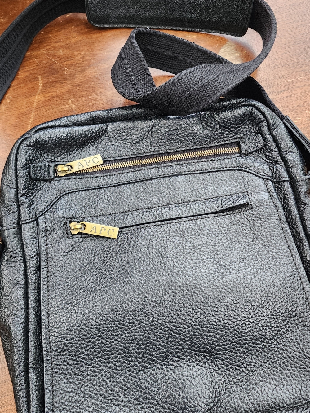 A.P.C. Black Pebbled Leather Messenger Crossbody Bag - Unisex Multi-Zip